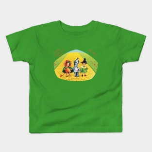 Lions tigers and bears, oh my! Cowardly lion, tin man and scarecrow kids. Wizard of Oz. Kids T-Shirt